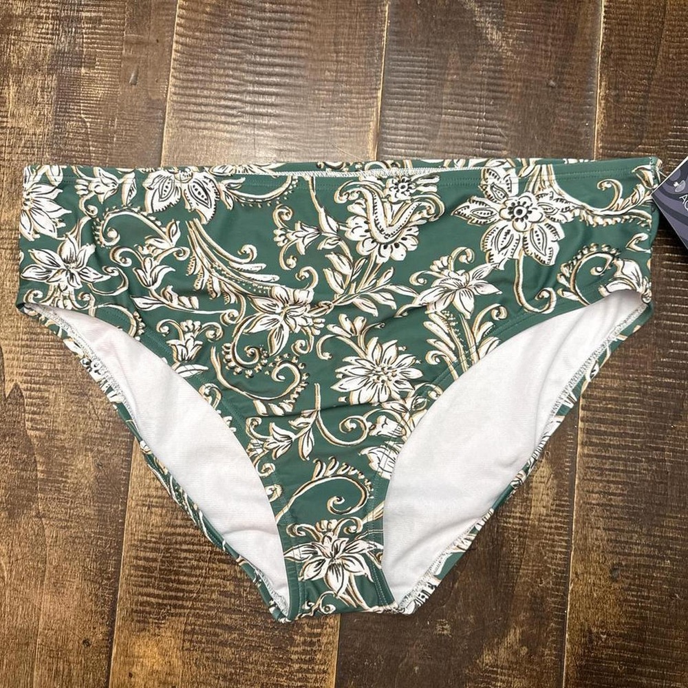 Aqua Couture Green and White Floral High Waisted Bikini Bottoms